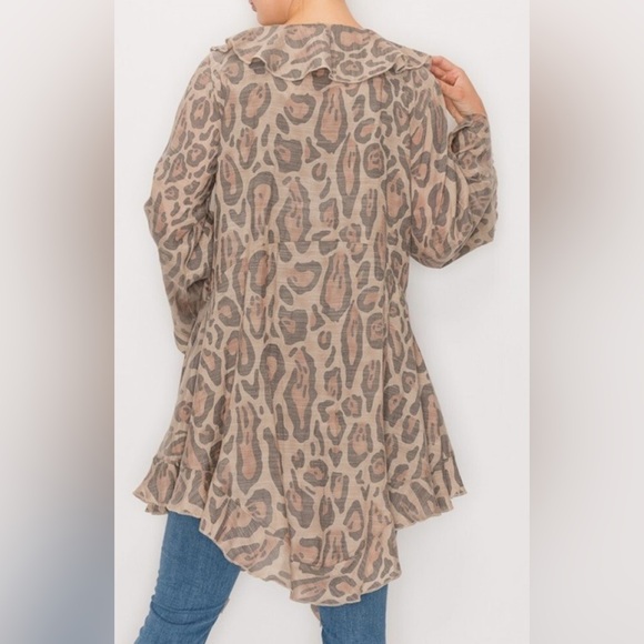 Leopard Print Ruffle Cardigan - Picture 2 of 13